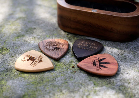 Personalized Wood Guitar Pick Holder & Wood Pick Set-5