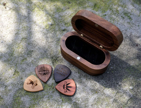 Personalized Wood Guitar Pick Holder & Wood Pick Set-1