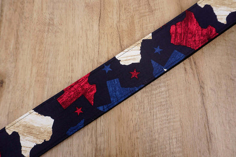 American flag guitar strap with leather ends - 6
