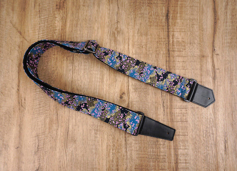 Cherry Blossom guitar strap with leather ends-2