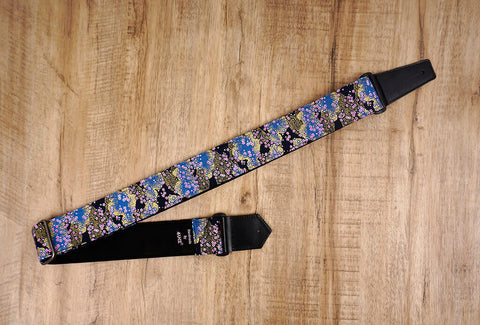 Cherry Blossom guitar strap with leather ends-5