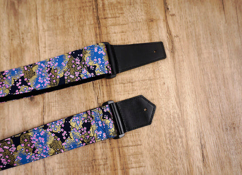 Cherry Blossom guitar strap with leather ends-6