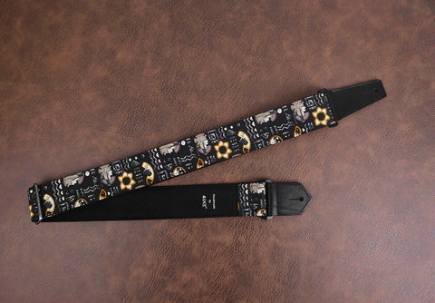 Egypt Queen guitar strap with leather ends-3