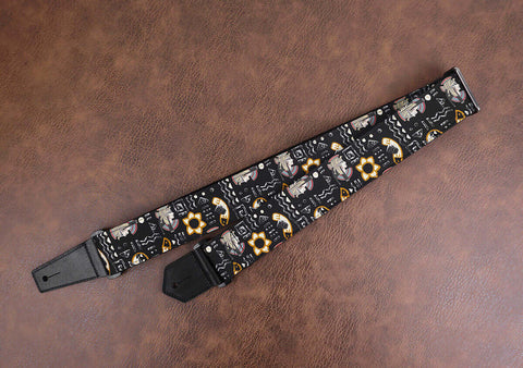Egypt Queen guitar strap with leather ends-2
