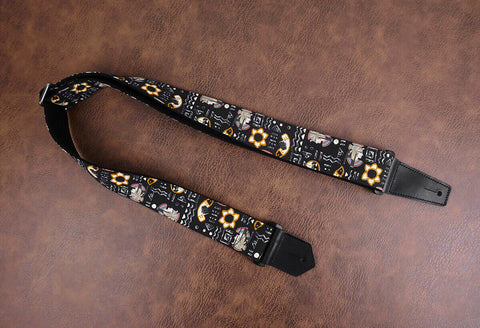 Egypt Queen guitar strap with leather ends-4