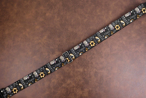 Egypt Queen guitar strap with leather ends-5