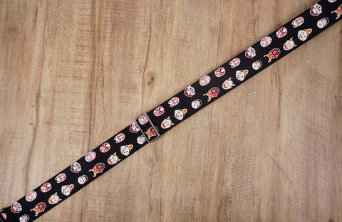 Japanese Daruma Devil guitar strap with leather ends-4
