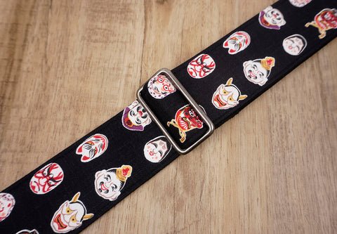 Japanese Daruma Devil guitar strap with leather ends-6