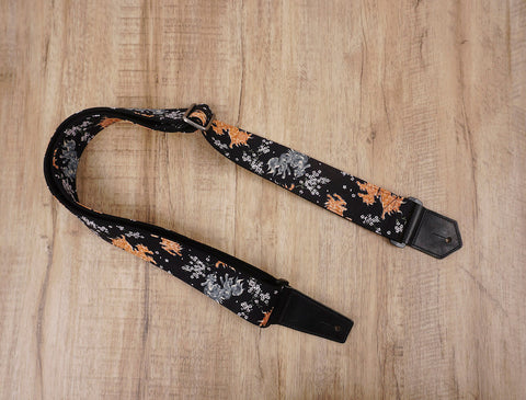 qilin and sakura guitar strap with leather ends-3