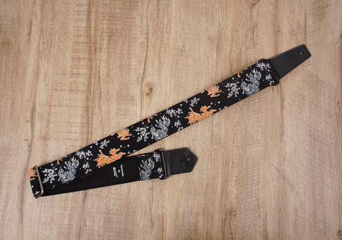 qilin and sakura guitar strap with leather ends-2