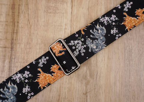 qilin and sakura guitar strap with leather ends-4