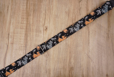 qilin and sakura guitar strap with leather ends-5