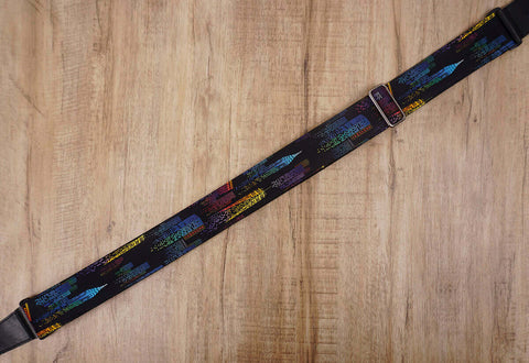 Neon city guitar strap with leather ends-4