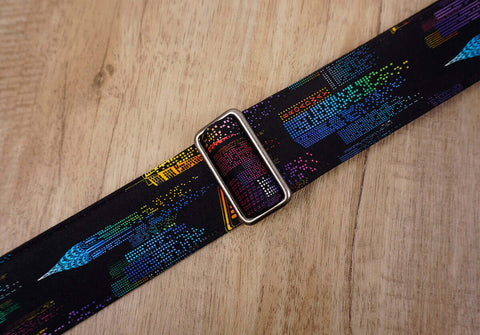 Neon city guitar strap with leather ends-6