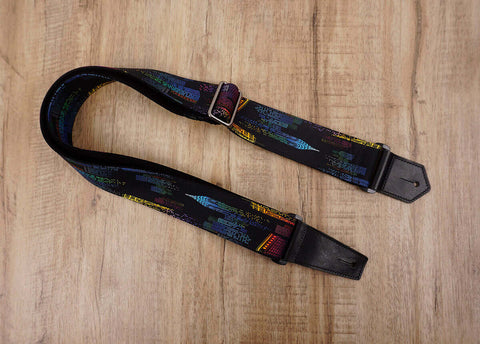 Neon city guitar strap with leather ends-3