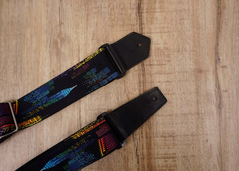 Neon city guitar strap with leather ends-7