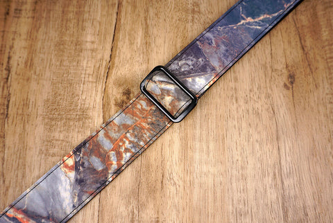 Rock texture reflective ukulele shoulder strap with leather ends-4