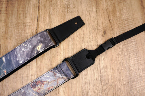 Rock texture reflective ukulele shoulder strap with leather ends-6