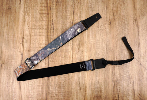 Rock texture reflective ukulele shoulder strap with leather ends-3