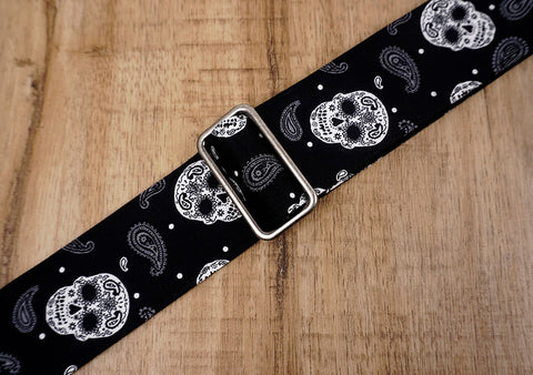 Sugar Skull guitar strap with leather ends-4