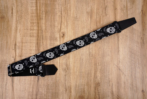 Sugar Skull guitar strap with leather ends-7