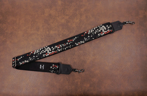 Floral Weeping Cherry banjo strap with leather ends and hook, also can be used as purse guitar strap-2