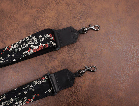 Floral Weeping Cherry banjo strap with leather ends and hook, also can be used as purse guitar strap-4