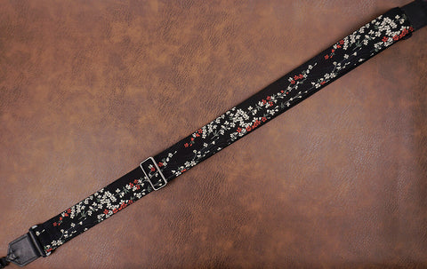 Floral Weeping Cherry banjo strap with leather ends and hook, also can be used as purse guitar strap-6