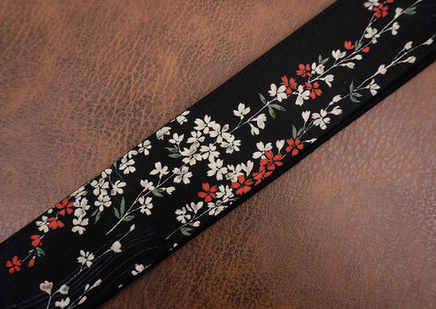 Floral Weeping Cherry banjo strap with leather ends and hook, also can be used as purse guitar strap-7