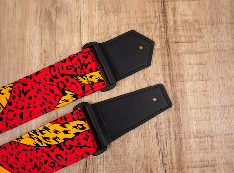 Passionate Africa printed guitar strap with leather ends-4