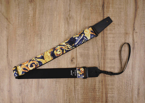 Personalized art painting ukulele shoulder strap with leather ends -3