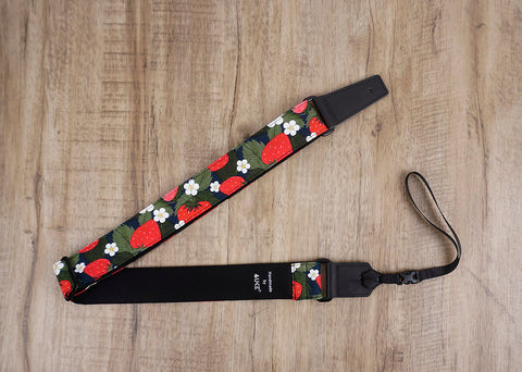 strawberry and flower ukulele shoulder strap with leather ends-3