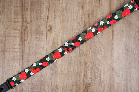 strawberry and flower ukulele shoulder strap with leather ends-4