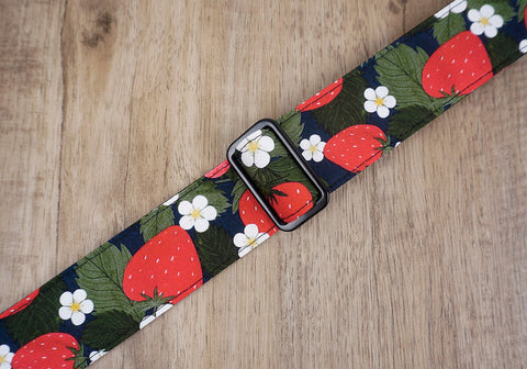 strawberry and flower ukulele shoulder strap with leather ends-5