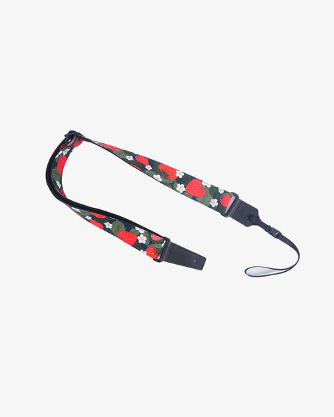 strawberry and flower ukulele shoulder strap with leather ends-1