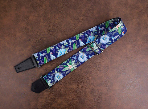 hummingbird guitar strap with leather ends-2