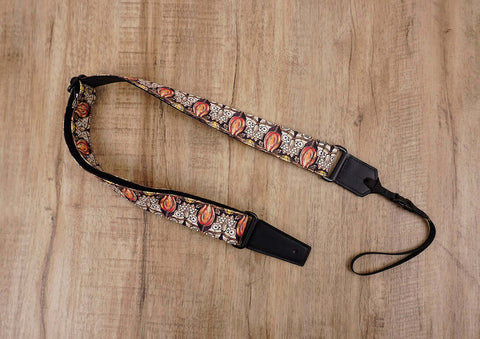bird and flowers ukulele shoulder strap with leather ends-2