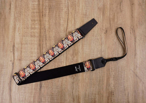 bird and flowers ukulele shoulder strap with leather ends-3