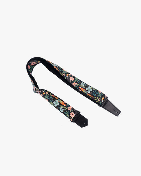 bird rose floral guitar strap with leather ends - 1