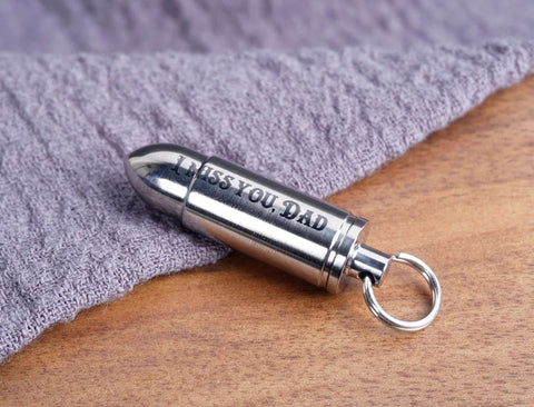 Personalized Bullet Titanium Cremation Urn Keychain - Waterproof Memorial Ashes Keyring-1