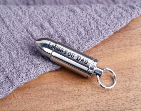 Personalized Bullet Titanium Cremation Urn Keychain - Waterproof Memorial Ashes Keyring-2