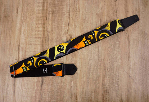 personalized black cat guitar strap with leather ends -6