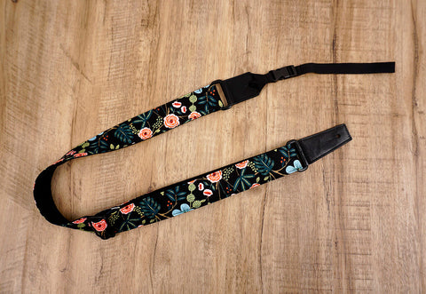 blue ukulele shoulder strap with leather ends-1