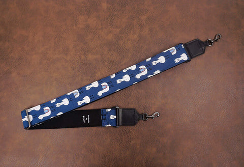 cute blue llama banjo strap with leather ends and hook, also can be used as purse guitar strap-2