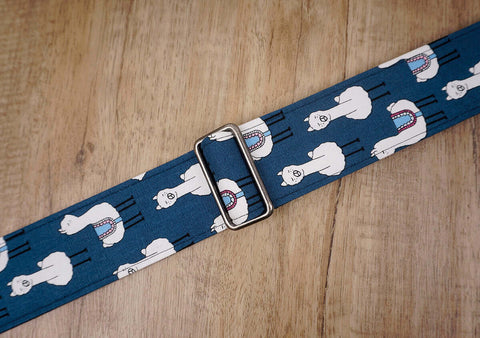 blue llama funny guitar strap with leather ends-3