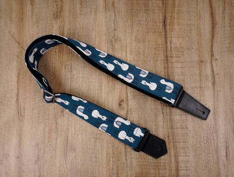 blue llama funny guitar strap with leather ends-5
