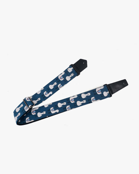 blue llama funny guitar strap with leather ends-1