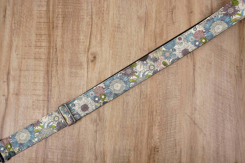 art blue sunflower guitar strap for girls with leather ends-5
