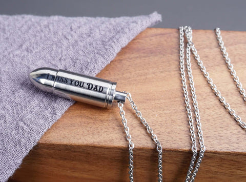 Personalized Bullet Titanium Cremation Urn Necklace - Waterproof Memorial Jewelry for Ashes-1