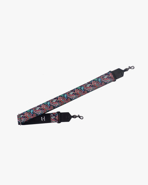 Boho paisley fabric banjo strap with leather end and hook, can also be used as purse guitar strap -1